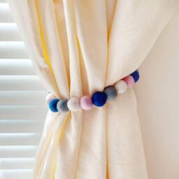 Blue Curtain Tie Backs Girl Tiebacks Kids Nursery Tieback Pink Pom Holder Felt Ball Pull Back Nordic - thumbnail 2