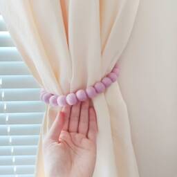 Blue Curtain Tie Backs Girl Tiebacks Kids Nursery Tieback Pink Pom Holder Felt Ball Pull Back Nordic - thumbnail 3