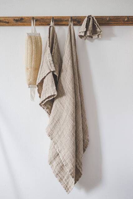 Waffle Linen Towels, Heavyweight Bath Hand Natural Bathroom Softened Organic Towels Set - image 1