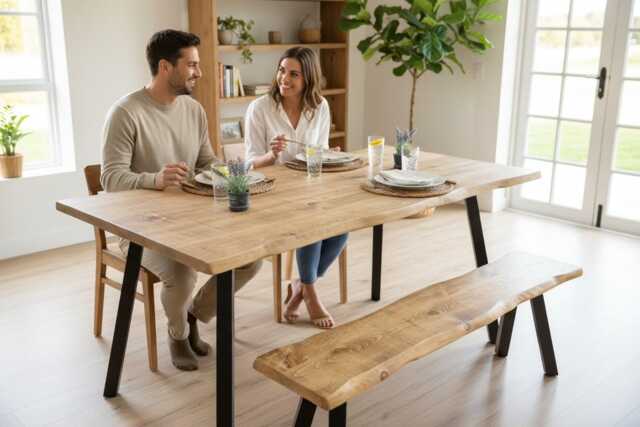 Industrial Steel Angled Leg Live Edge Rustic Dining Table - image 1