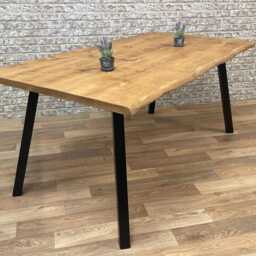 Industrial Steel Angled Leg Live Edge Rustic Dining Table - thumbnail 4