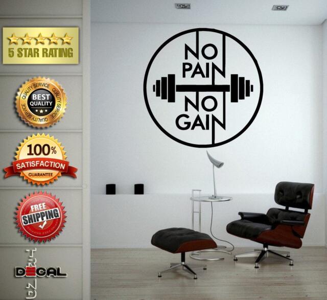 No Pain Gain Lifting Weights Training Gym Athletics Body Building Physical Education Gymnasium Wall Vinyl Sticker Mural Room Decor L1809 - image 1