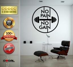 No Pain Gain Lifting Weights Training Gym Athletics Body Building Physical Education Gymnasium Wall Vinyl Sticker Mural Room Decor L1809 - thumbnail 1