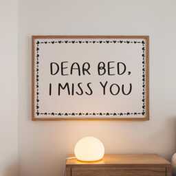 Dear Bed I Miss You Print - Funny Bedroom Art, Cozy Sleep Decor, Minimalist Black & White Wall Print, Lovers Art For Above - thumbnail 1