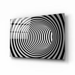 Black & White Optical Illusion Glass Wall Art - Modern 3D Tunnel Effect Decor, Spiral Hanging, Hypnotise Decor - thumbnail 1