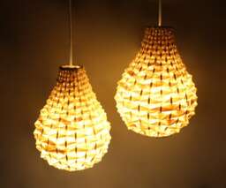 Handwoven Bamboo Pendant Light Gourd Chandelier, Set Of 2
