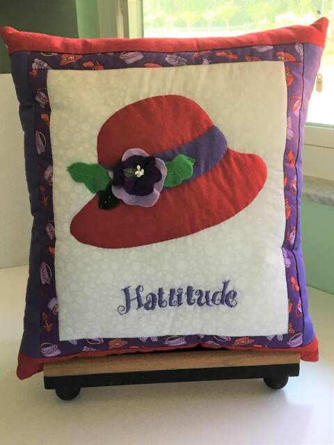 "Red Hat Society Pillow Appliqued & Quilted, Embroidered " - image 1