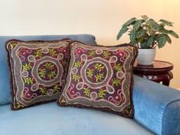 Hand Embroidery Pillow Set Purple Ruffle Accent Pillows - thumbnail 1