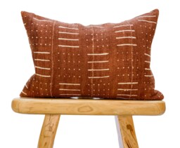 Mudcloth Pillow Cover, African Pillow, Lumbar Brown Rust Cushion- Fall Decor Pillow- Throw Mud Cloth - thumbnail 1