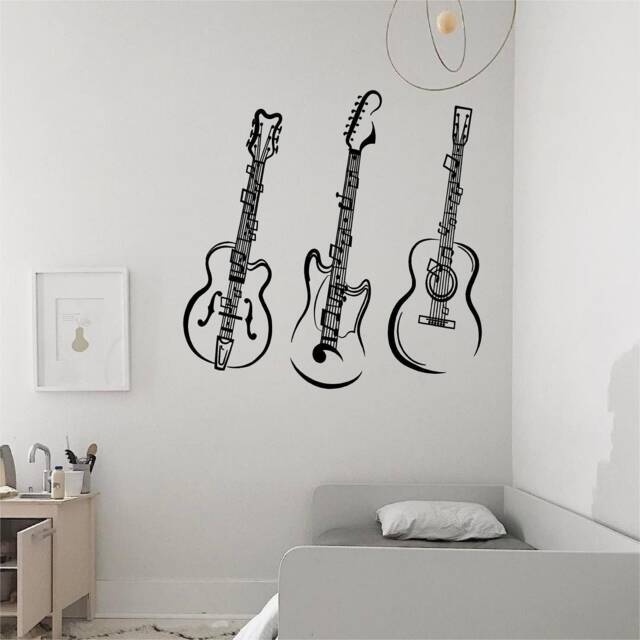 Three Guitar's Vinyl Wall Art, Decal, Sticker, Transfer, Mural, Removable, Decoration, Rent Friendly, Interior, Exterior, - 0768 - image 1