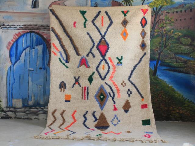 Moroccan Handmade Rug , Beni Ourain Style Morocco Wool Berber Rug, Modern Rug, Hand Woven Azilal - Brown Rug - image 1