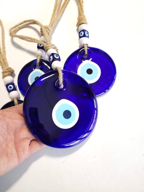 Large Glass Evil Eye Wall Hanging Turkish Nazar Beads With Jute Rope - image 1