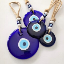 Large Glass Evil Eye Wall Hanging Turkish Nazar Beads With Jute Rope - thumbnail 3