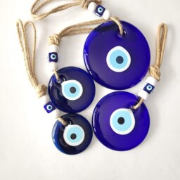 Large Glass Evil Eye Wall Hanging Turkish Nazar Beads With Jute Rope - thumbnail 2