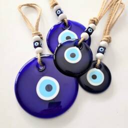 Large Glass Evil Eye Wall Hanging Turkish Nazar Beads With Jute Rope - thumbnail 4