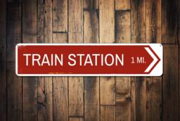 Train Station Directional Sign - Vintage Railroad Arrow Metal Railway Wall Decor Lover Gift Rustic Plaque - thumbnail 1