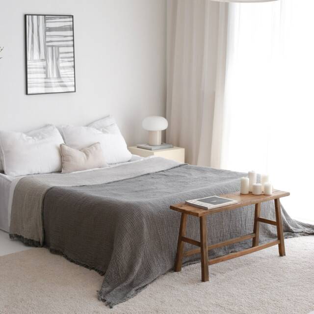 Organic Cotton Bedspread Queen, Gray Muslin Throw Blanket, Bed Cover - image 1