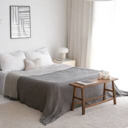 Organic Cotton Bedspread Queen, Gray Muslin Throw Blanket, Bed Cover - thumbnail 1