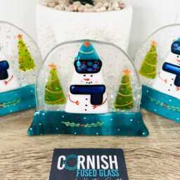 Festive Snowman Snowglobe Candle Holder Fused Glass Christmas Decoration - Cornish Fused Glass - thumbnail 2