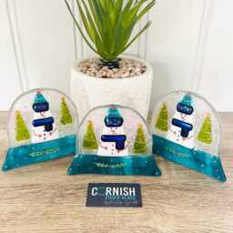 Festive Snowman Snowglobe Candle Holder Fused Glass Christmas Decoration - Cornish Fused Glass - thumbnail 3