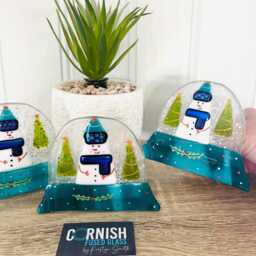 Festive Snowman Snowglobe Candle Holder Fused Glass Christmas Decoration - Cornish Fused Glass - thumbnail 4