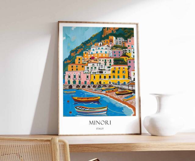Minori Poster, Amalfi Coast Italy Travel Print, Wall Art, Italian Art - image 1