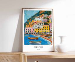 Minori Poster, Amalfi Coast Italy Travel Print, Wall Art, Italian Art - thumbnail 1