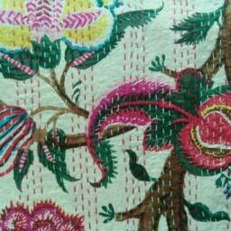 Home Decor Floral Print Indian Handmade Kantha Quilt, Bedspread Size Multi - thumbnail 4