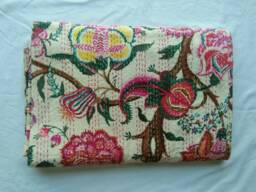 Home Decor Floral Print Indian Handmade Kantha Quilt, Bedspread Size Multi - thumbnail 1