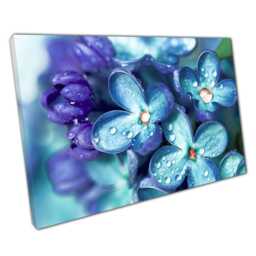 Serene Blue Lilac Floral Wall Art Print With Dewdrops Elegant Botanical Decor For Home & Office - thumbnail 1