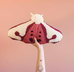 Pillow Moth Haploa Pink Punchneedle Embroidery, Livingroom Decor Pillow, Cushion Bug Inspired By Nature - thumbnail 1