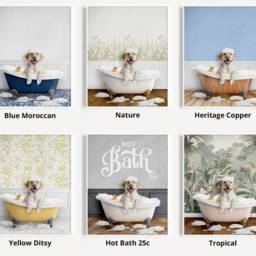 Yellow Golden Labrador Retriever Dog in A Bath Print, Bathing, Funny Bathroom Animal Bathtub, Tub Whimsy - thumbnail 3