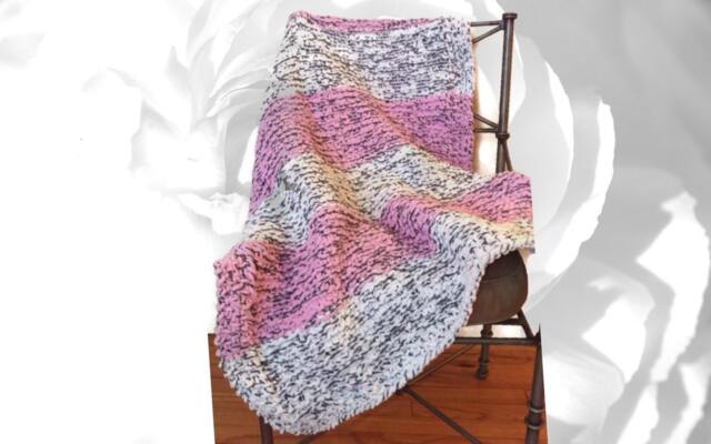 Pink Blanket, Throw, White Gray Striped Baby Adult Soft Blanket - image 1