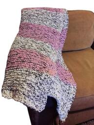 Pink Blanket, Throw, White Gray Striped Baby Adult Soft Blanket - thumbnail 2