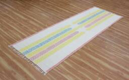 Hand Block Printed Cotton Hallway Runner Rug - Yellow, Gray Boho - thumbnail 1