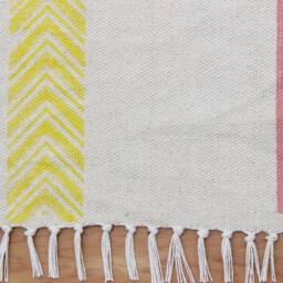Hand Block Printed Cotton Hallway Runner Rug - Yellow, Gray Boho - thumbnail 3