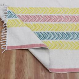 Hand Block Printed Cotton Hallway Runner Rug - Yellow, Gray Boho - thumbnail 4