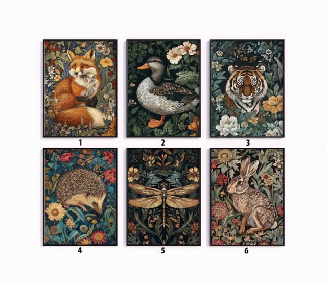 William Morris Animal Art Poster Set, Botanical Jungle Prints - image 1
