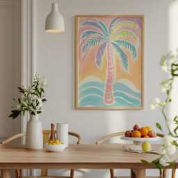 Pastel Palm Tree Art Print Whimsical Coastal Wall Decor - thumbnail 2