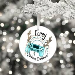 Personalised Gamer Christmas Ornament Custom Wooden Bauble 2 Styles & Colours - thumbnail 3