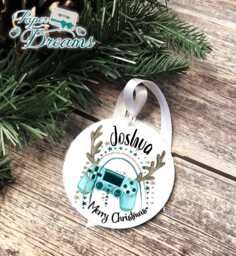 Personalised Gamer Christmas Ornament Custom Wooden Bauble 2 Styles & Colours - thumbnail 1
