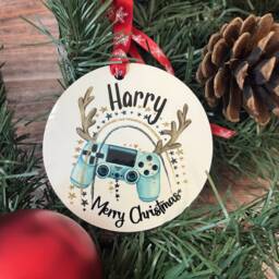Personalised Gamer Christmas Ornament Custom Wooden Bauble 2 Styles & Colours - thumbnail 2