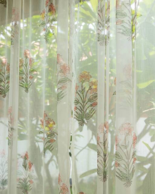 Chiffon Handblock Iris Curtains, Floral Curtains, Sheer Curtains For Living Room, Bedroom, Window & Door Pack Of 1 - image 1