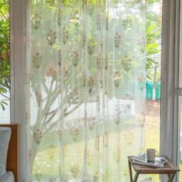 Chiffon Handblock Iris Curtains, Floral Curtains, Sheer Curtains For Living Room, Bedroom, Window & Door Pack Of 1 - thumbnail 2