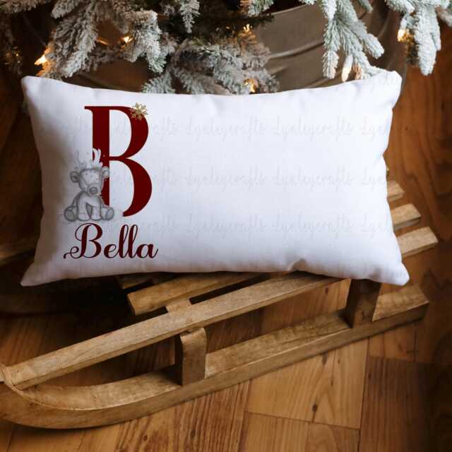 Christmas Reindeer Alphabet Pillow Case, Personalised Sleeping Pillow, Red Eve Bedding, Box Gift Filler - image 1