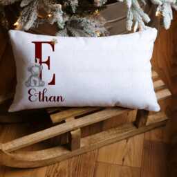 Christmas Reindeer Alphabet Pillow Case, Personalised Sleeping Pillow, Red Eve Bedding, Box Gift Filler - thumbnail 2