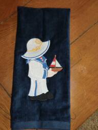 Embroidered Velour Hand Towel - Fisherman Fred Sailor Navy