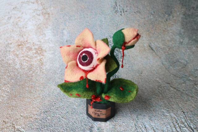 Felted Eyeball Flower Handmade Halloween Gift, Gothic Decor - image 1