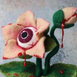 Felted Eyeball Flower Handmade Halloween Gift, Gothic Decor - thumbnail 4