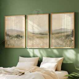 Set Of 3 Neutral Landscape Prints, Rustic Wall Art, Autumn Lake Triptych, Watercolor Nature Print, Earth Tone Decor, Prints - thumbnail 3